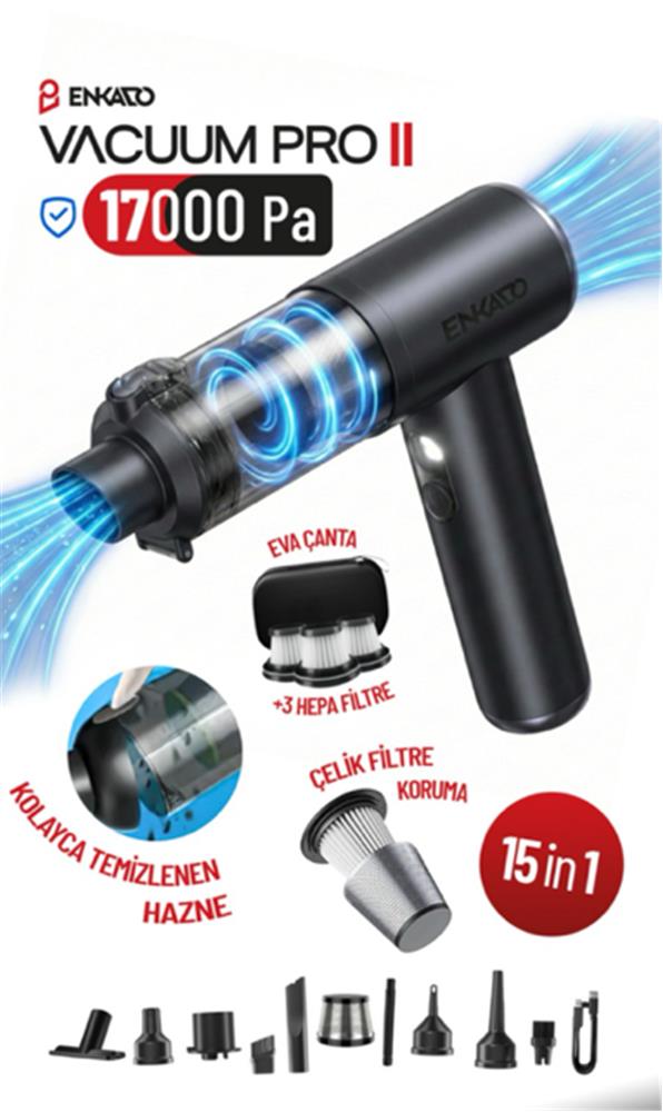 120045 Enkado EKD-SP10 17000PA 2000ah Güçlü Vakum Ve Üflemeli Şarjlı Elektrikli Araç Süpürgesi 3ad Filtre - Görsel 1