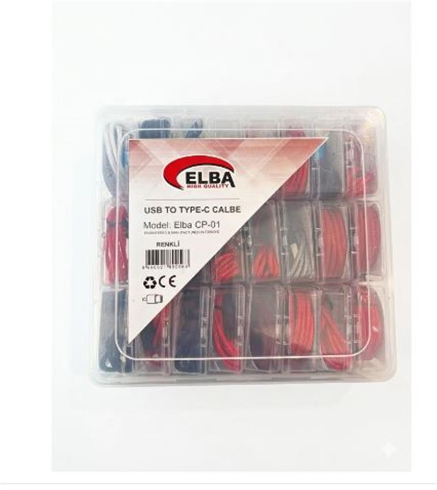 120565-1 Elba Cp-01 Şeffaf Kutulu Usb To Type-c Renkli(kırmızı,lacivert,beyaz,gri,bordo)24lü Şarj Kablosu - Görsel 1