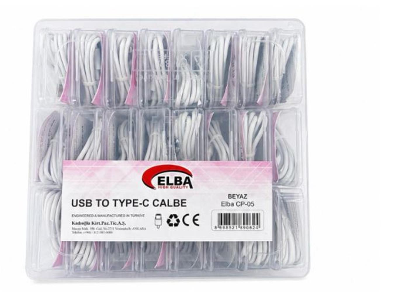 120570-1 Elba CP-05 P-BUT6 Şeffaf Kutulu Usb To Type-c 6 Amper 24lü Beyaz Şarj Kablosu - Görsel 1