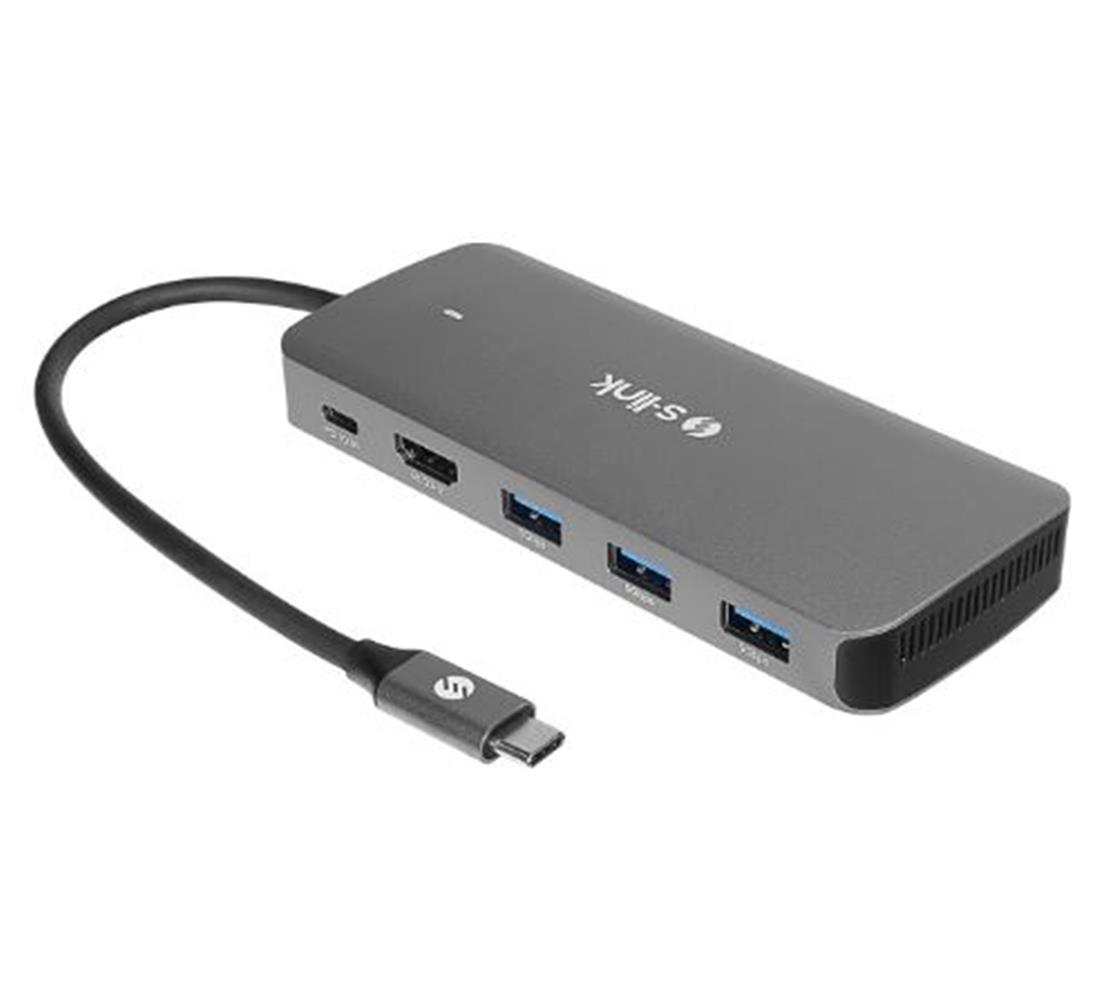 120605-1 S-link SWV-USBC036 6 in 1 Gri Metal Type-C to HDMI Depolama Fonskiyonlu 6 in 1 USB-C Hub - Görsel 1