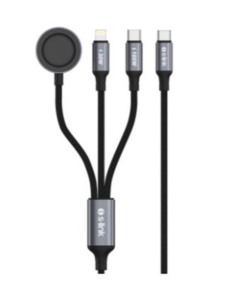 120695-1 S-link Armor Clw-01 100w 1.2m Type-c To Type-c Lightning Siyah Hızlı Şarj Kablosu - Görsel 1