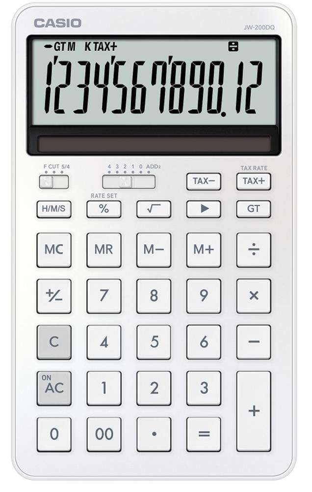 120883-1 Casio JW-200DQ-WE 12 Hane İpeksi Beyaz Masa Üstü Hesap Makinesi - Görsel 1