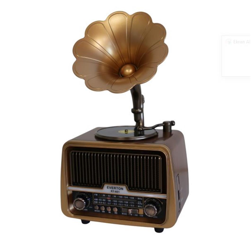 120937-1 Everton Rt-601 Gramafonlu Bluetooth Fm-usb-tf-aux Şarjlı Nostaljik Radyo - Görsel 1