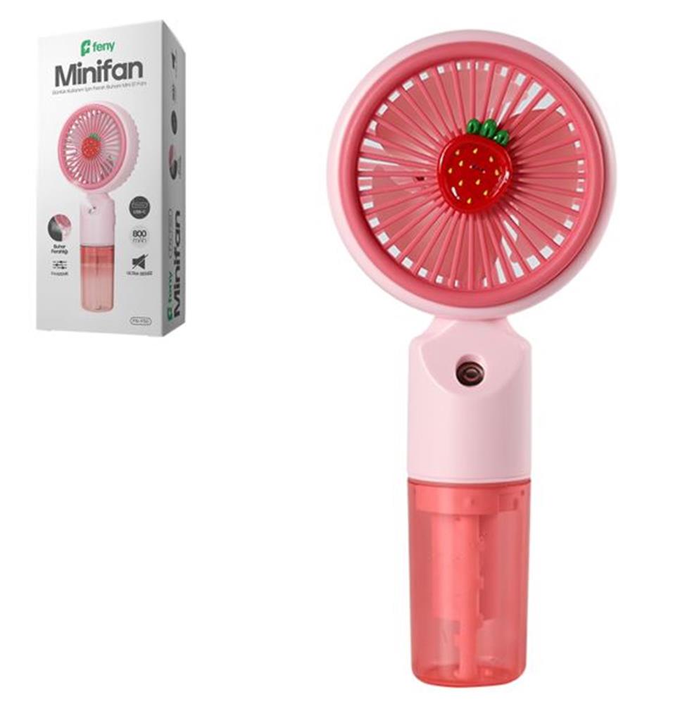 121021-1 Feny FN-F50 Pembe Kademeli Ultra Sessiz Buharlı Şarjlı 800Mah Mini El Fanı - Görsel 1