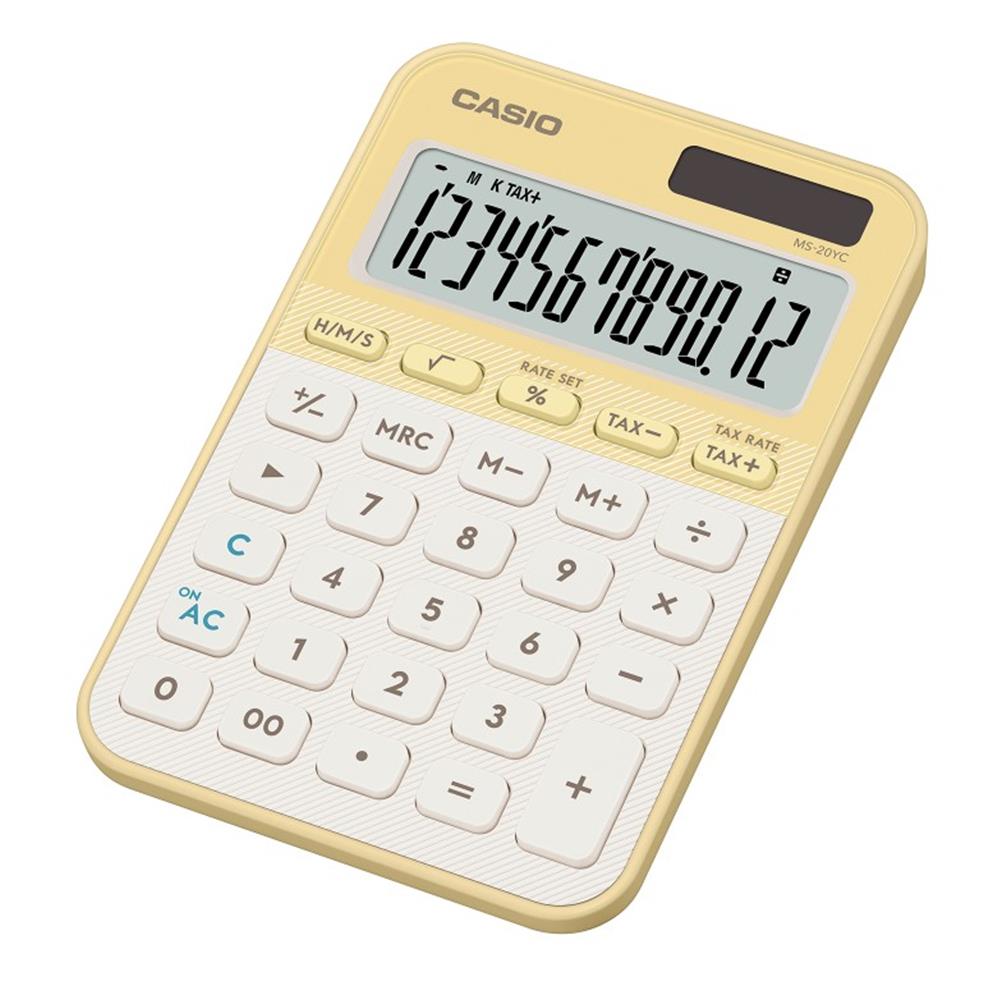 121218-1 Casio Ms-20yc-ly 12 Hane Pastel Sarı Krem Masa Üstü Hesap Makinesi - Görsel 1