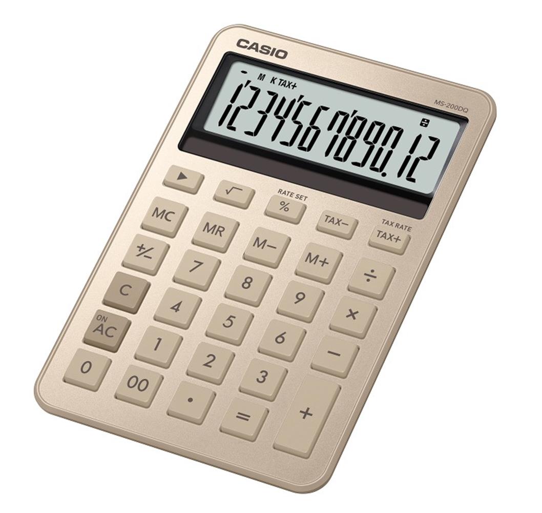 121225-1 Casio Ms-200dq-gd 12 Hane Parlak Gold Masa Üstü Hesap Makinesi - Görsel 1