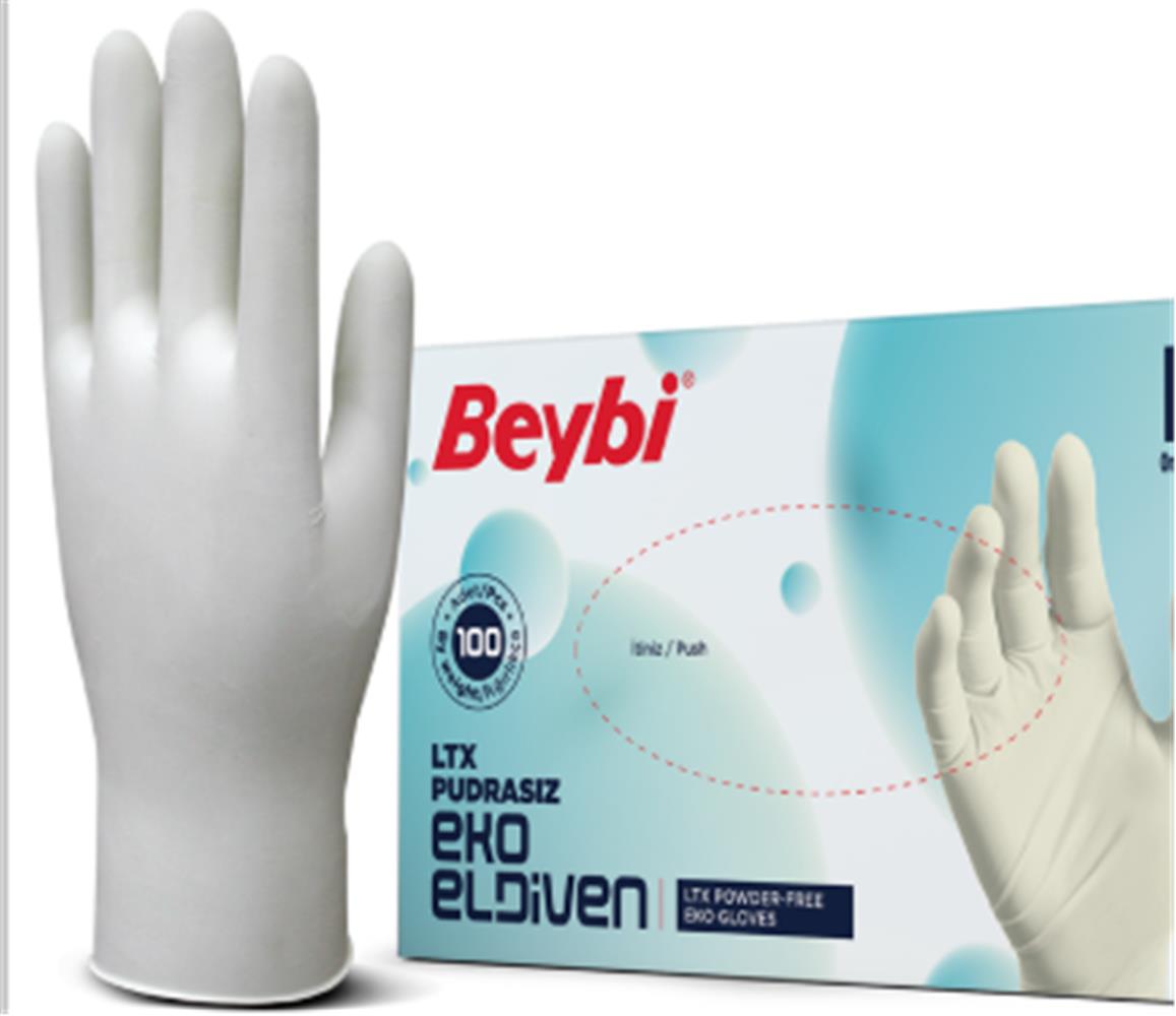 121235 Beybi Lateks Pudrasız Eko (L) Large Beden Muayene Eldiven 100lü Paket - Görsel 1