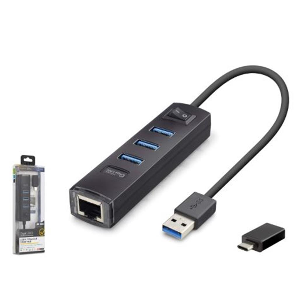 121520 iETOP RJ4503 USB Type-C 3.2 Gen1 Combo Anahtarlı Hub Gigabit LAN 4 Port 5 Gbps Siyah - Görsel 1
