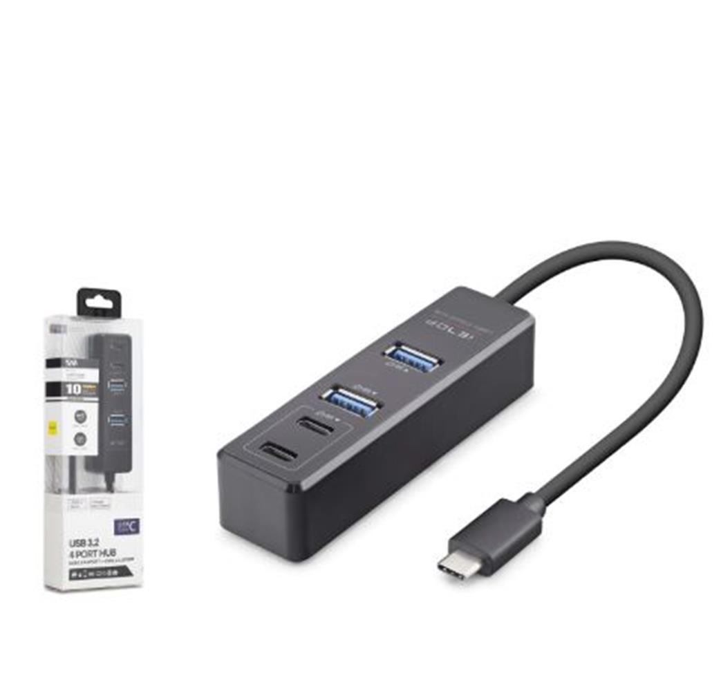 121522-1 İetop Tu1009 Type-c 3.2 Gen2 Hub 4 Port 10 Gbps Siyah - Görsel 1