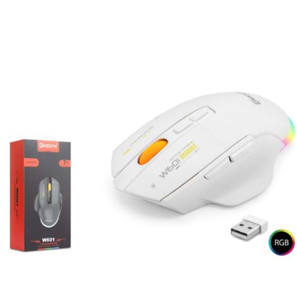 121742-1 Mkespn W601w Tri Mode Rgb Gaming Mouse 12800 Dpı 7 Tuş Makro 1000hz Beyaz - Görsel 1
