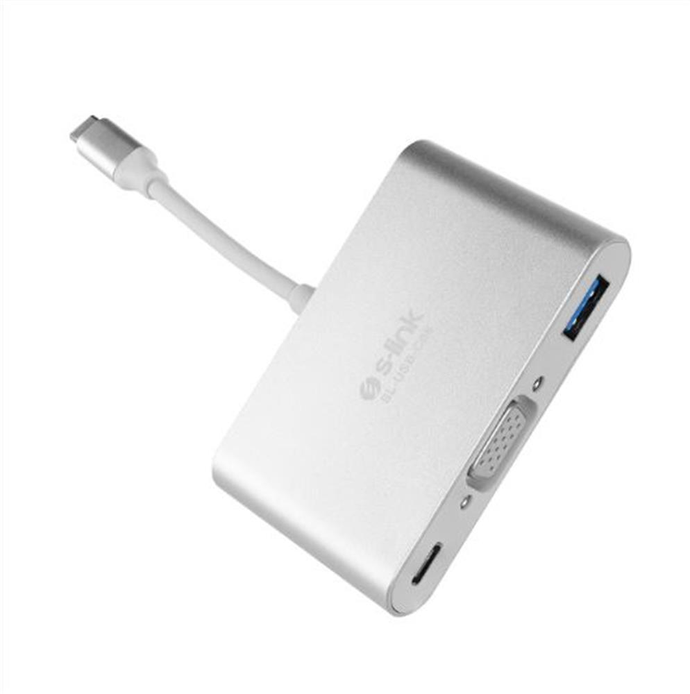 121769 S-link SL-USB-C66 Type-C to VGA+usb3.0+pd Kablo - Görsel 1
