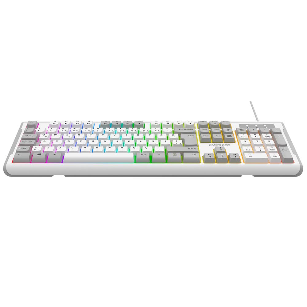 121826-1 Everest Kb-74 Beyaz-gri Usb Rainbow Aydınlatmalı Q Membrane - Görsel 1