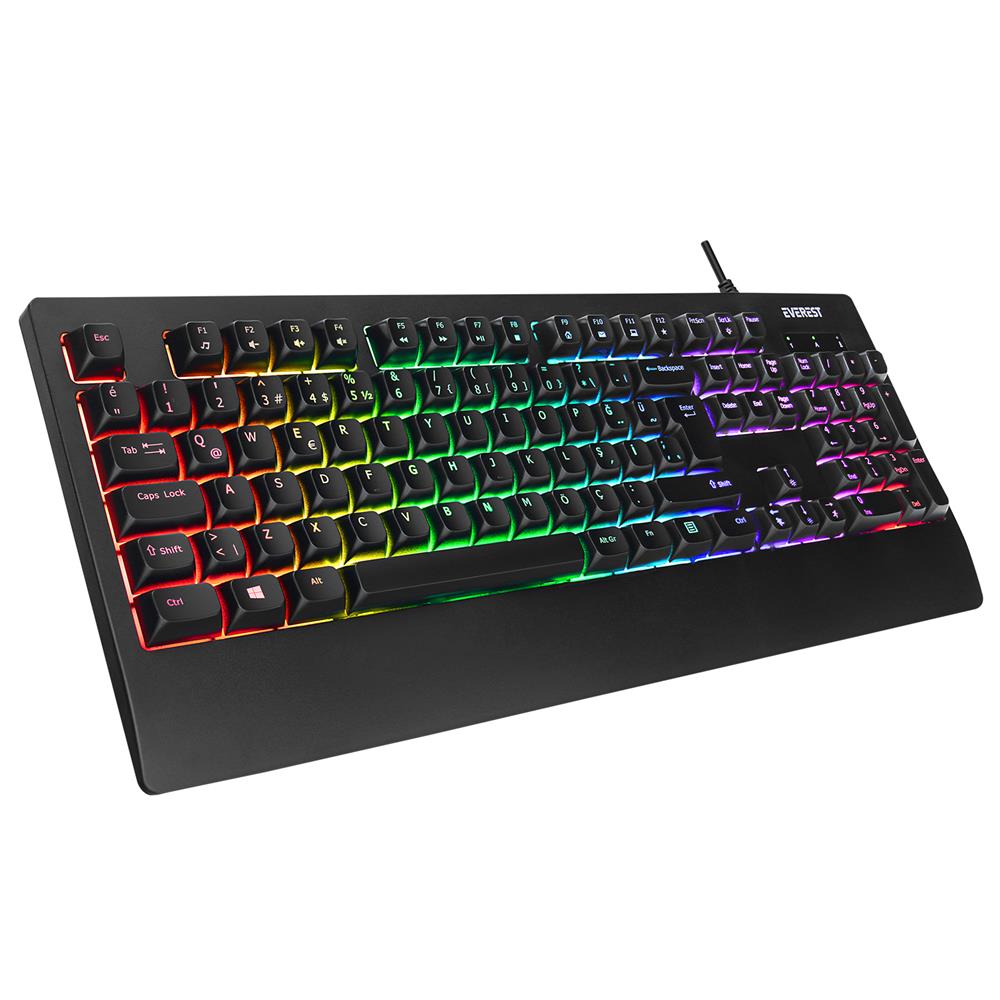 121830-1 Everest Kb-93 Siyah Usb Rainbow Aydınlatmalı Q Membrane Rgb - Görsel 1