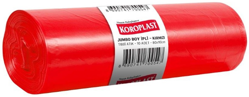 136003 Koroplast Çöp Torbası Jumbo 80x110 Tıbbi Atık Kırmızı 840 Gr 10 Lu 100 Mic. St01500286 - Görsel 1