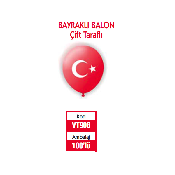 287022 Vatan Balon Ayyıldız Baskılı 100 Lü Vt906 - Görsel 1