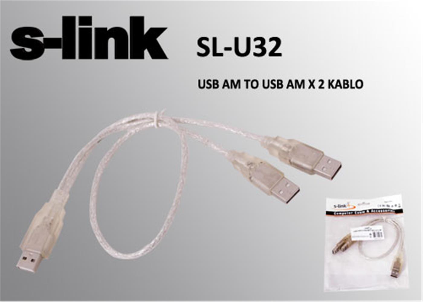 29482-1 S-link Sl-u32 Usb 2.0 Usb Erkek To 2x Usb Erkek 0.60cm Kablo - Görsel 1