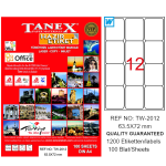 Tanex Laser Etiket 100 Yp 63x72 Laser-copy-ınkjet Tw-2012