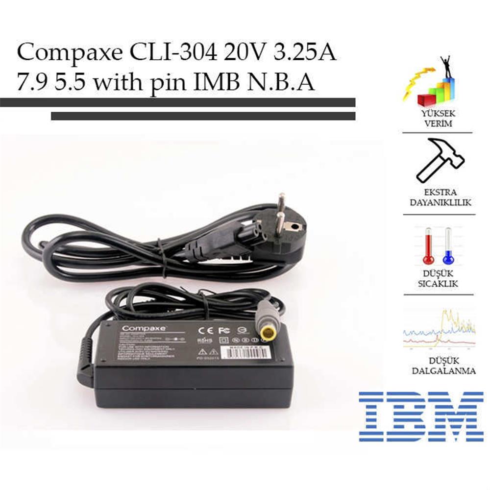 66254-1 Compaxe CLI-304 Ibm- 20v-3.25a 7.9-5.5-With Pin Notebook Adaptör - Görsel 1