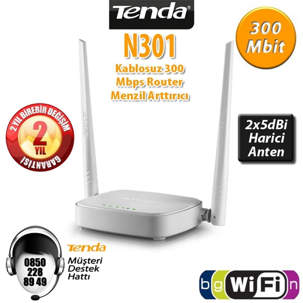 68774-1 Tenda N301 300 Mbps 4 Port Router 2 Anten - Görsel 1