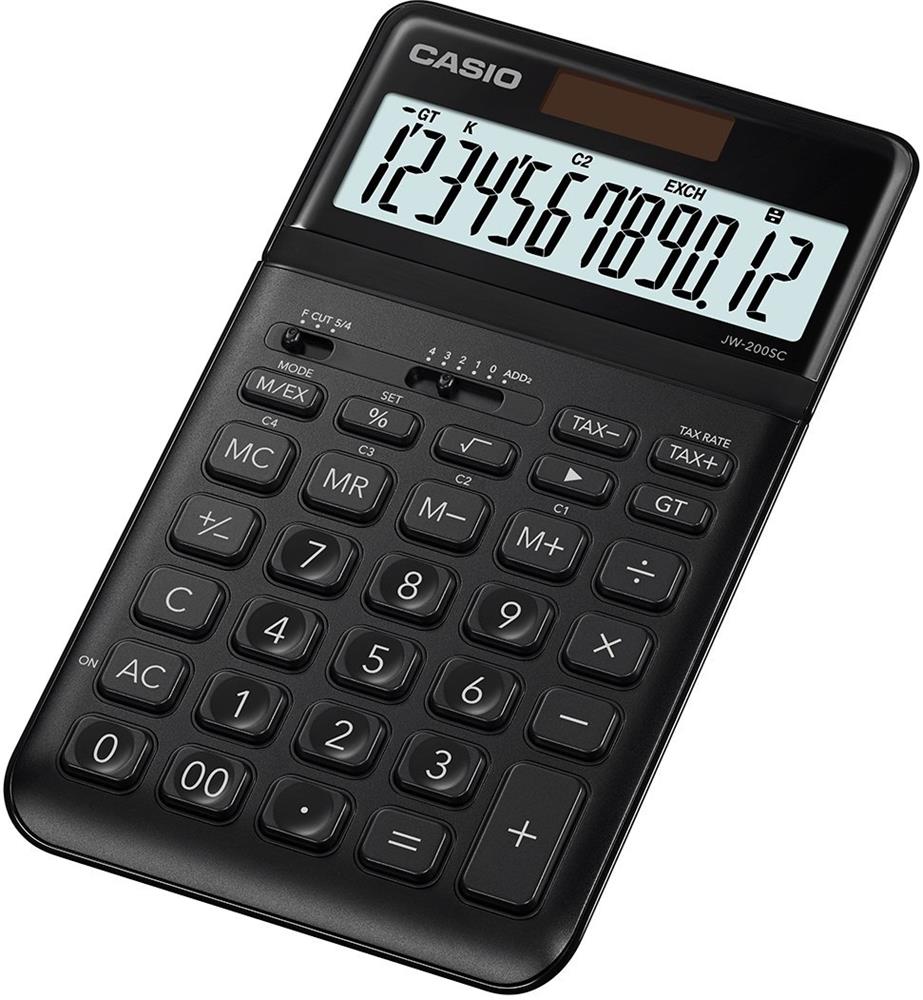 73268-1 Casio Jw-200sc-bk 12 Hane Siyah Masa Üstü Hesap Makinesi - Görsel 1
