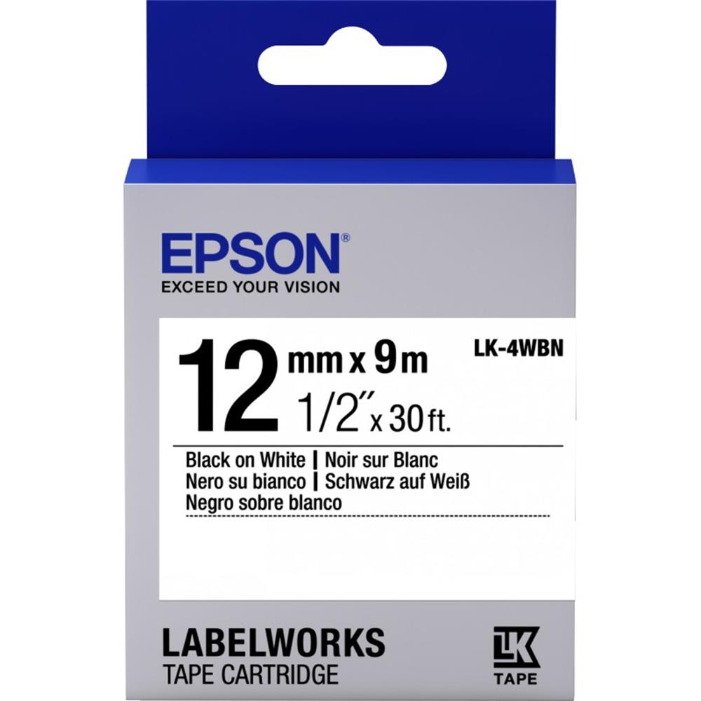 83547-1 Epson LK-4WBN Standart Beyaz Üzeri Siyah 12mm 9Metre Etiket - Görsel 1