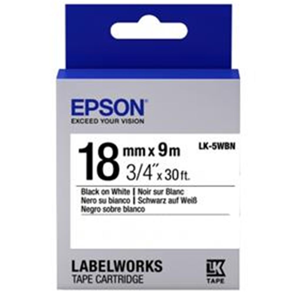 83833-1 Epson LK-5WBN Standart Beyaz Üzeri Siyah 18mm 9Metre Etiket - Görsel 1