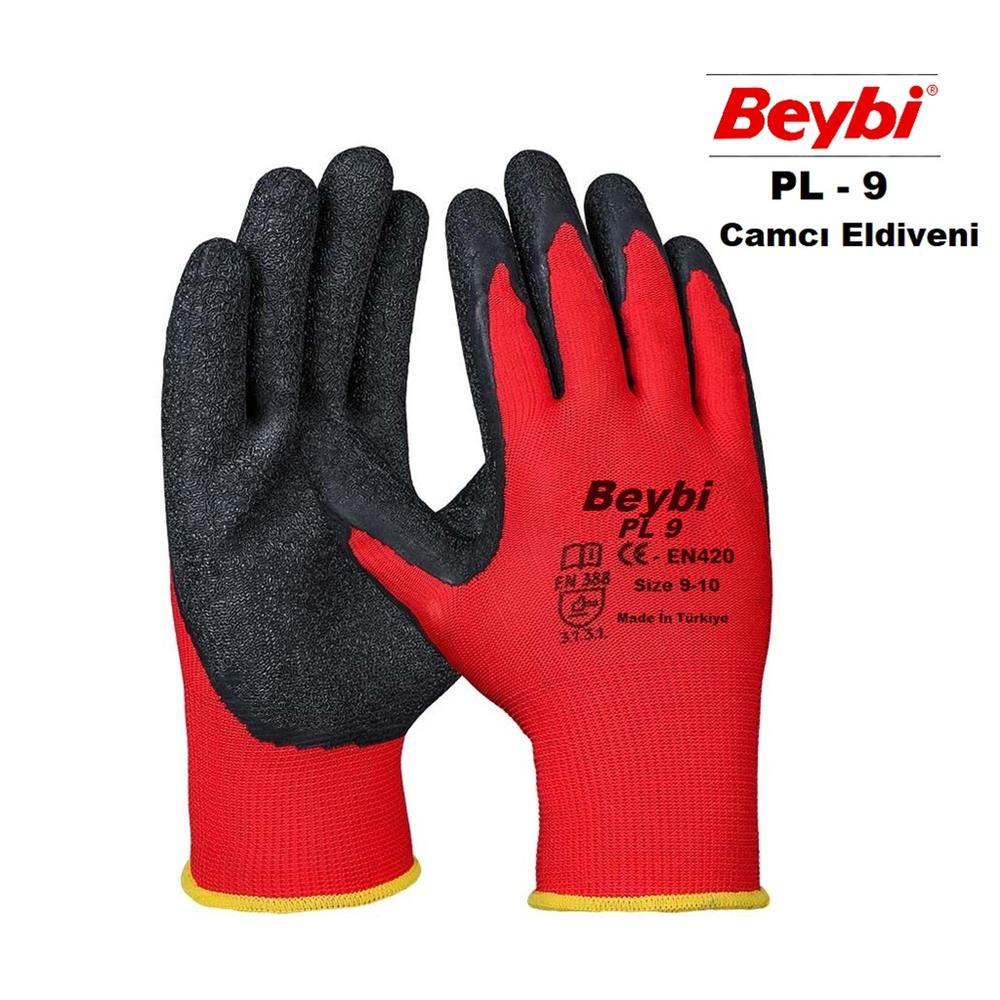 83957-1 Beybi Nitril Poly Pl9 9 Beden Kırmızı Siyah İş Eldiveni 12li Paket Camcı Eldiveni - Görsel 1