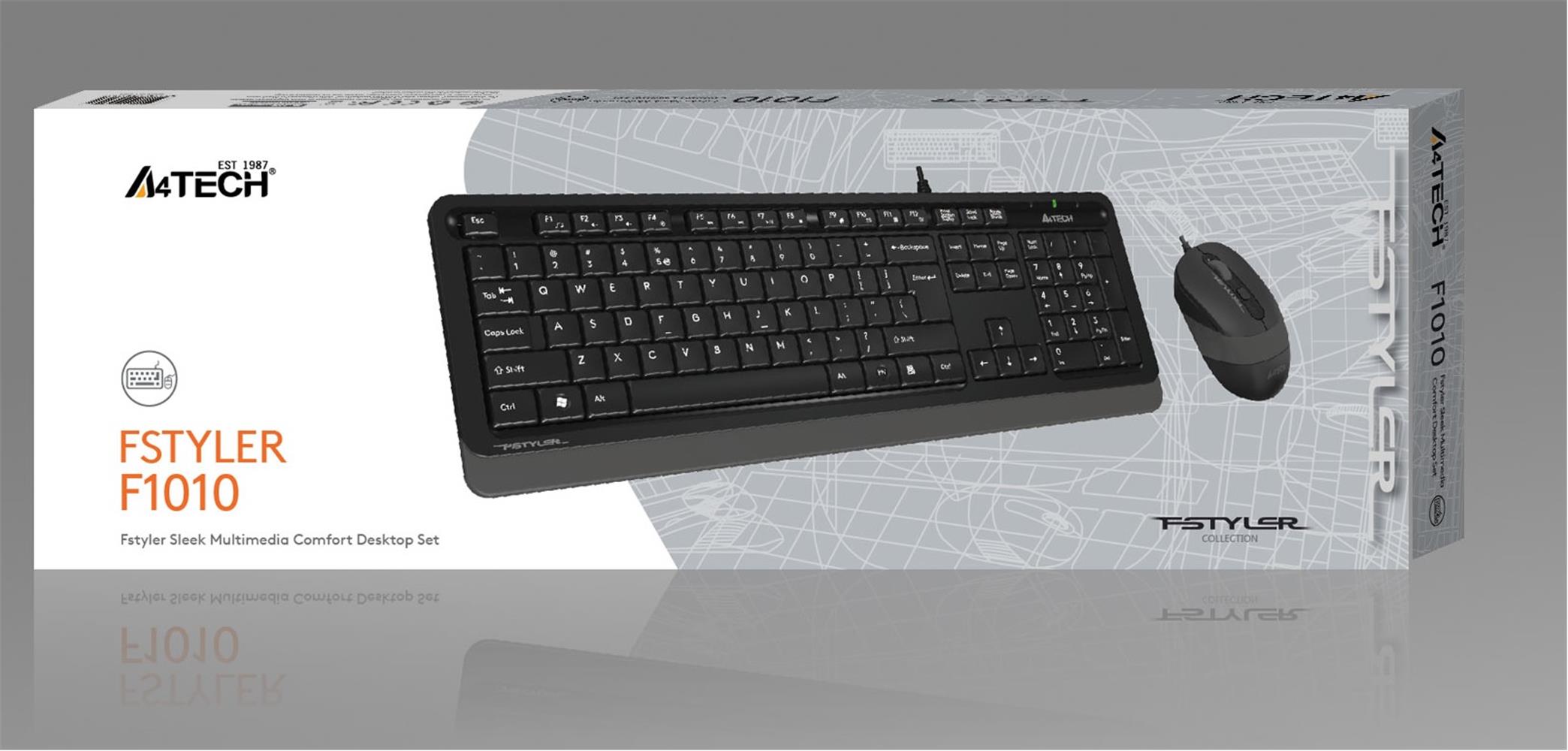 85429-1 A4 Tech F1010 Q Usb Gri Fn-mm Klv+optik Mouse Set - Görsel 1