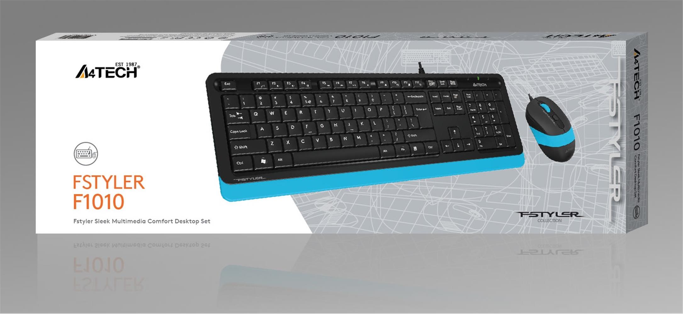 85430-1 A4 Tech F1010 Q Usb Mavi Fn-mm Klv+optik Mouse Set - Görsel 1
