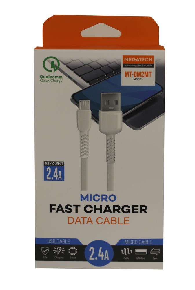88345-1 Megatech MT-DM2MT 2.4A Micro 2mt Data Şarj Kablosu - Görsel 1