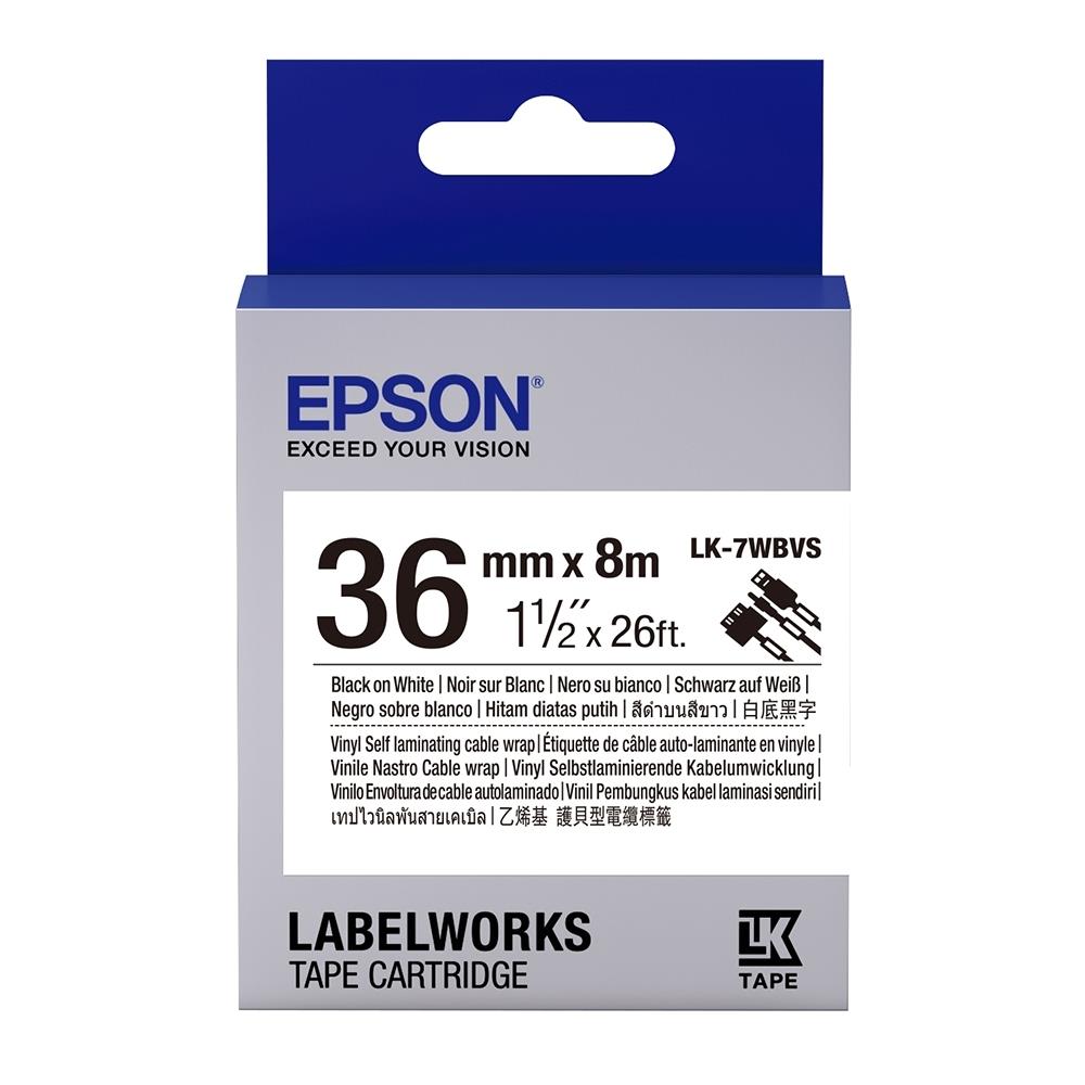 89384-1 Epson Lk-7wbvs Kendinden Laminasyonlu Kablo Giydirme Beyaz Üzeri Siyah 36mm 8metre Etiket - Görsel 1