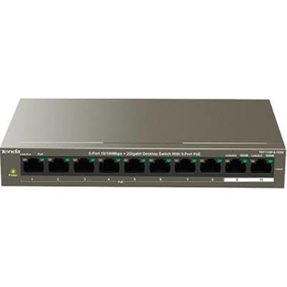 96613-1 Tenda TEF1110P-8-63W 10 Port 8 Port Poe+ 10-100 + 2 Port 10-100 Switch - Görsel 1