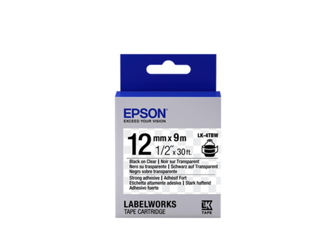 98803-1 Epson Lk-4tbw Güçlü Yapışkanlı Şeffaf Üzeri Siyah 12mm 9metre Etiket - Görsel 1
