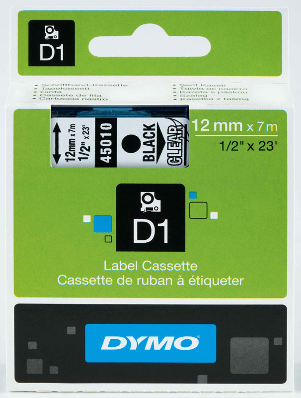 34211 Dymo Şerit D1 12mm X 7mt Şeffaf/siyah 720500 45010 - Görsel 1