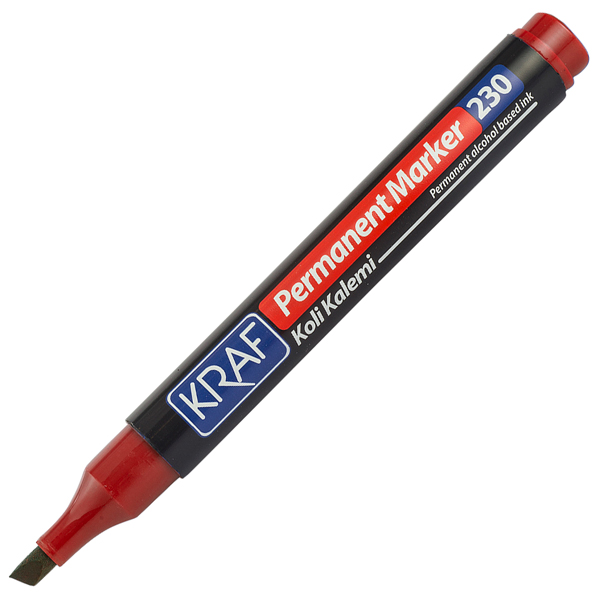 55558 Kraf Permanent Markör Kesik Uc 230 Kırmızı - Görsel 1