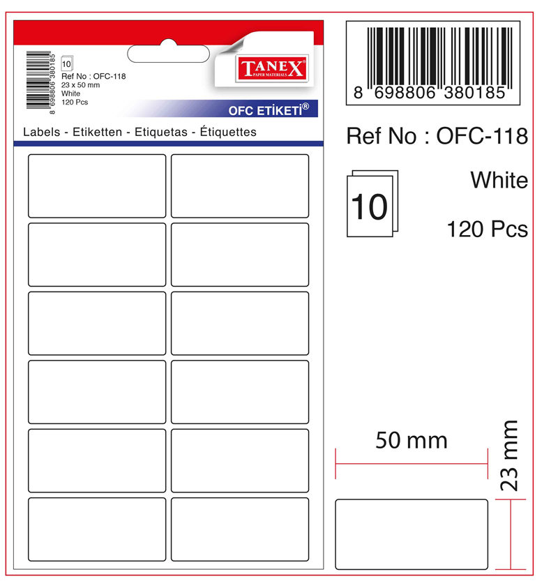 58460 Tanex Ofis Etiketi Ofc-118 Beyaz - Görsel 1