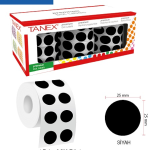 Tanex Nokta Etiketi 25 Mm 2500 Lü Siyah Tekli Kutu